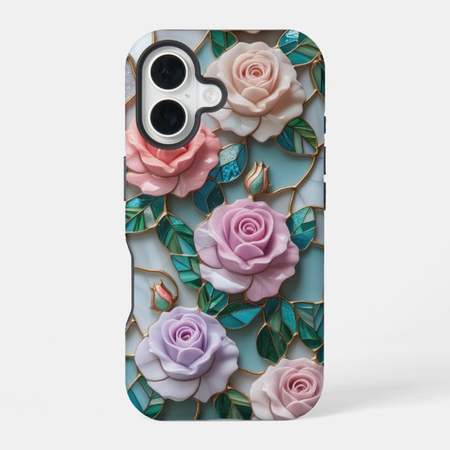 Elegant Stained Glass Rose Pattern with Soft Paste iPhone 16 Case (Back)