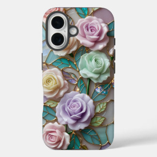 Elegant Stained Glass Roses with Soft Pastel Hues iPhone 16 Case