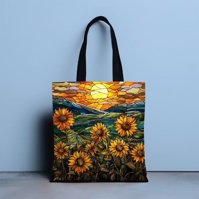Elegant Stained Glass Sunflower Country Sunset Tote Bag (Creator Uploaded)