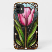 Elegant Stained Glass Tulip With Gold Frame