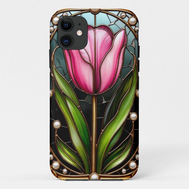 Elegant Stained Glass Tulip With Gold Frame Case-Mate iPhone Case (Back)