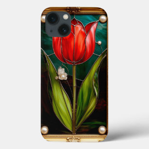 Elegant Stained Glass Tulip With Gold Frame iPhone 13 Case