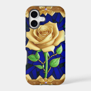 Elegant Stained Glass Window With Golden Rose
