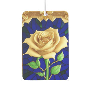 Elegant Stained Glass Window With Golden Rose Car Air Freshener