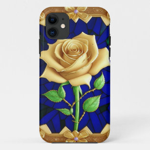Elegant Stained Glass Window With Golden Rose iPhone 11 Case