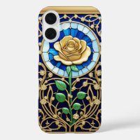 Elegant Stained Glass Window With Golden Rose