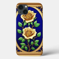 Elegant Stained Glass Window With Golden Rose