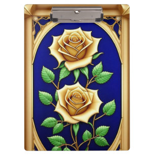 Elegant Stained Glass Window With Golden Rose Clipboard