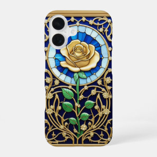 Elegant Stained Glass Window With Golden Rose iPhone 16 Case