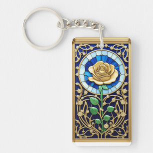Elegant Stained Glass Window With Golden Rose Key Ring