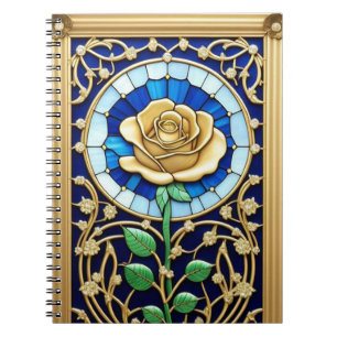 Elegant Stained Glass Window With Golden Rose Notebook