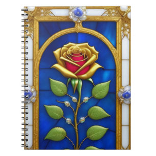 Elegant Stained Glass Window With Golden Rose Notebook