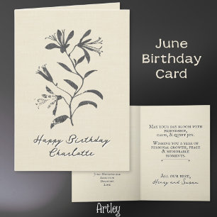 Elegant Stamp Honeysuckle June Birth Flower Linen Card