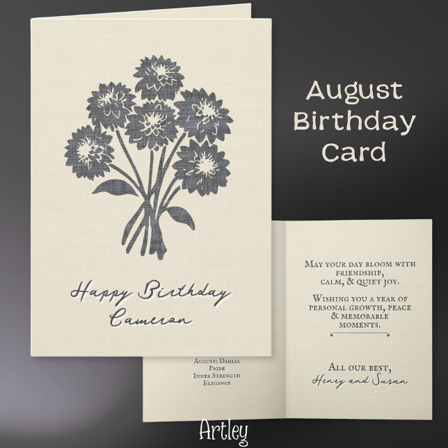 Elegant Stamped Dahlia August Birth Flower Linen Card (Creator Uploaded)