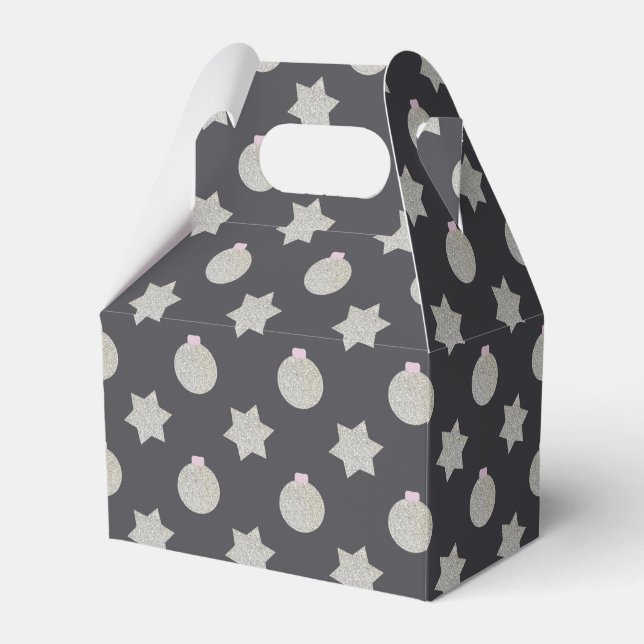 Elegant Star and Christmas Bauble Silver and Black Favour Box (Front Side)