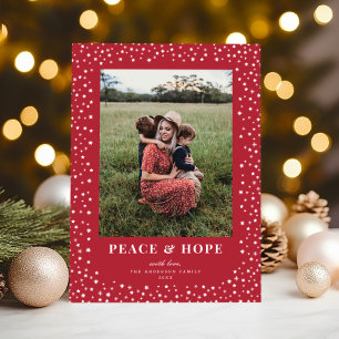 Elegant Star Frame Festive Red One Photo Holiday Card