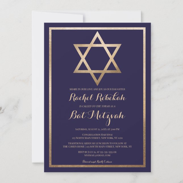 Elegant Star of David: Modern Bat Mitzvah Invitation (Front)
