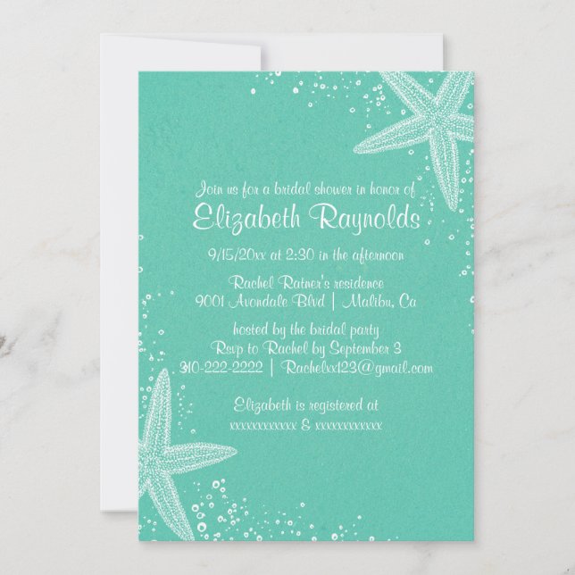 Elegant Starfish Bridal Shower Invitations (Front)