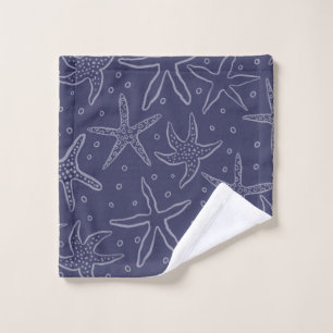 Elegant Starfish Doodle Pattern - Navy Blue Hand T Wash Cloth