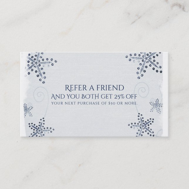 Elegant Starfish & Sequins Beach Refer A Friend Referral Card (Front)