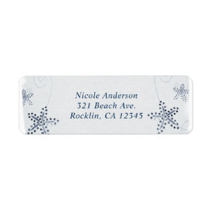 Elegant Starfish & Sequins Blue Beach Invitation Return Address Label