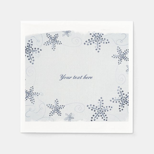 Elegant Starfish & Sequins Blue Beach Party Napkin (Front)