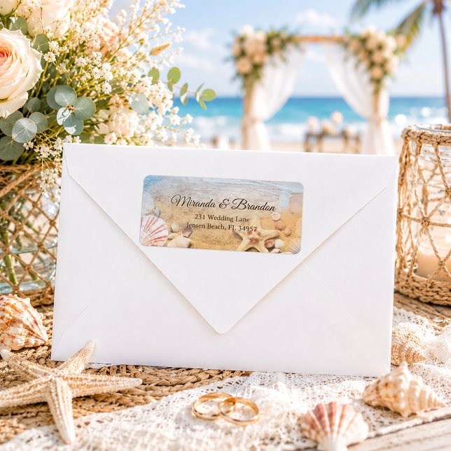 Elegant Starfish Shells Beach Wedding Address Label (Creator Uploaded)