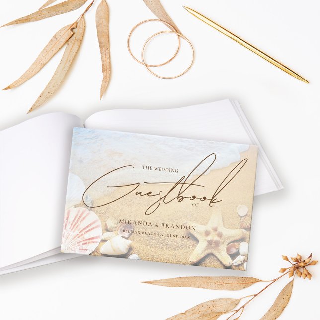 Elegant Starfish Shells Tropical Beach Wedding Guest Book (Creator Uploaded)