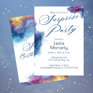 Elegant Starlight Blue Surprise Birthday Party Invitation