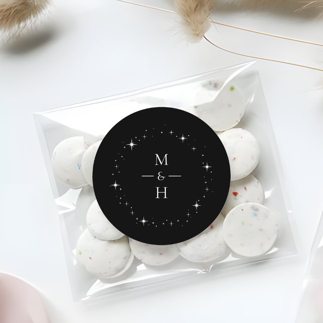 Elegant Starry Monogram Celestial Wedding Classic Round Sticker (Creator Uploaded)