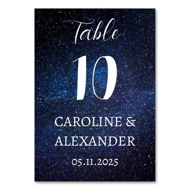 Elegant Starry Night Constellation Galaxy Modern T Table Number (Front)