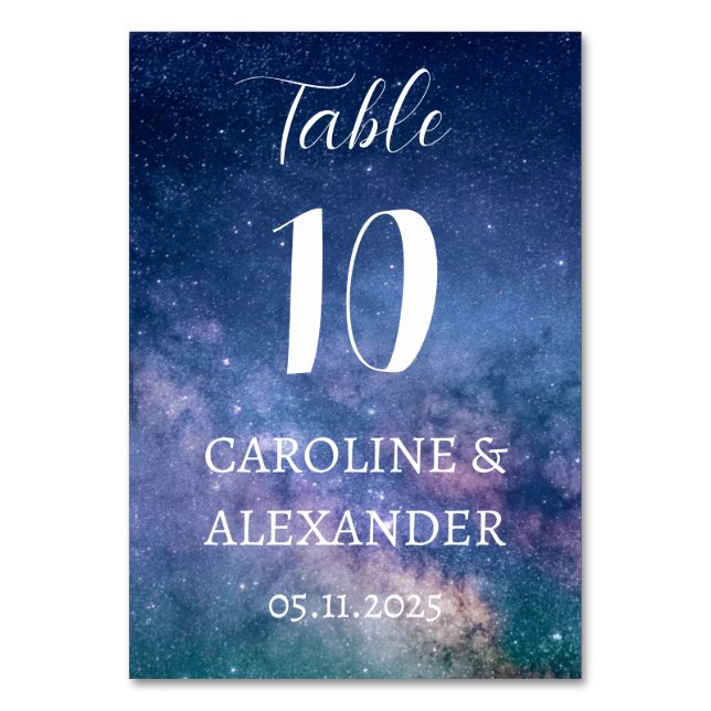 Elegant Starry Night Constellation Galaxy Modern Table Number (Front)