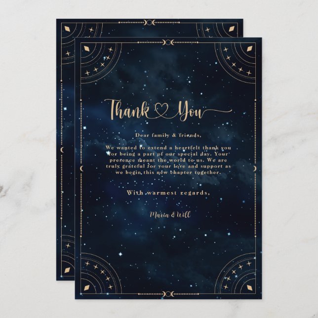 Elegant Starry night Wedding Celestial Wedding  Thank You Card (Front/Back)