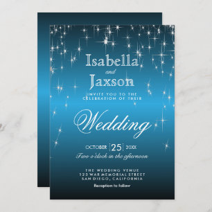 Elegant Starry Night Wedding in Sky Blue Invitation