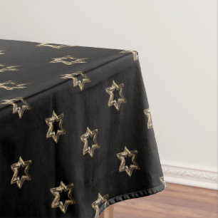 Elegant Starry Pattern Faux Gold Stars Black Tablecloth