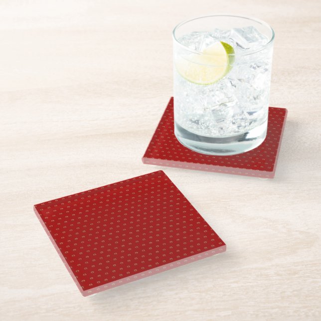 Elegant Starry Pattern Modern Red and Gold Glass Coaster (Angled)