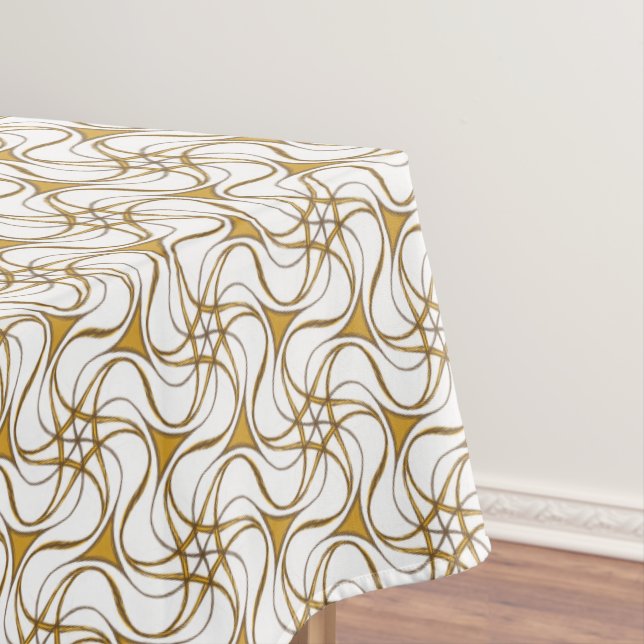 Elegant Starry Pattern Modern Yellow Ochre White Tablecloth (In Situ)