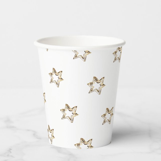 Elegant Starry Pattern Stars Faux Gold Stars Paper Cups (Front)