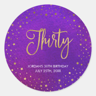 Elegant Starry Purple Watercolor 30th Birthday Classic Round Sticker