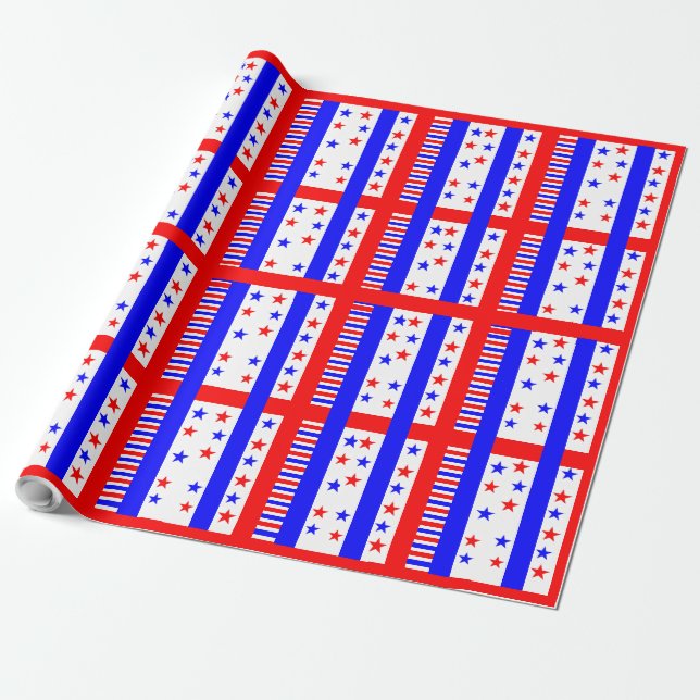 Elegant Stars and Stripes Pattern USA Flag Colours Wrapping Paper (Unrolled)