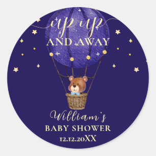 Elegant Stars Bear Hot Air Balloon Boy Baby Shower Classic Round Sticker