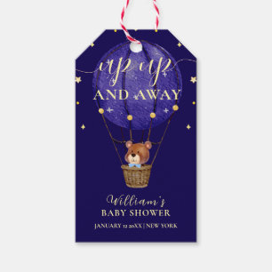Elegant Stars Bear Hot Air Balloon Boy Baby Shower Gift Tags