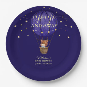Elegant Stars Bear Hot Air Balloon Boy Baby Shower Paper Plate
