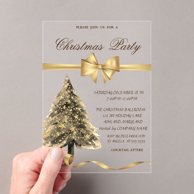 Elegant Stars Christmas Tree ,Bow, Christmas Party Acrylic Invitations (Insitu (Handheld))