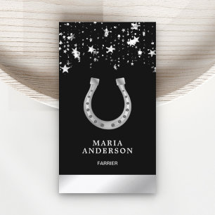 Elegant Stars Confetti Faux Silver Foil Horseshoe Business Card