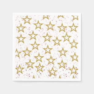 Elegant Stars Confetti Pink, White And Gold Party Napkin