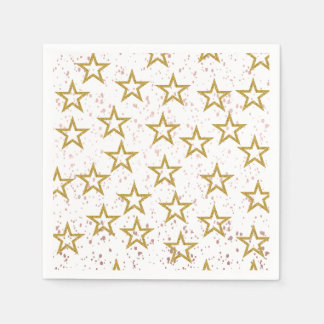 Elegant Stars Confetti Pink, White And Gold Party Napkin