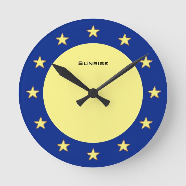 Elegant Stars on Blue and Yellow Round Clock (Front)