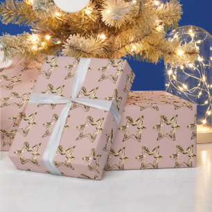 Elegant Stars Pattern Pink Rose Gold Christmas  Wrapping Paper