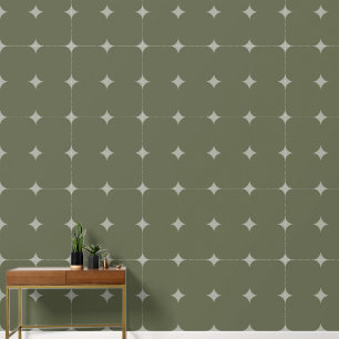 Elegant Stars Silver Dark Green Yellow Pattern Wallpaper